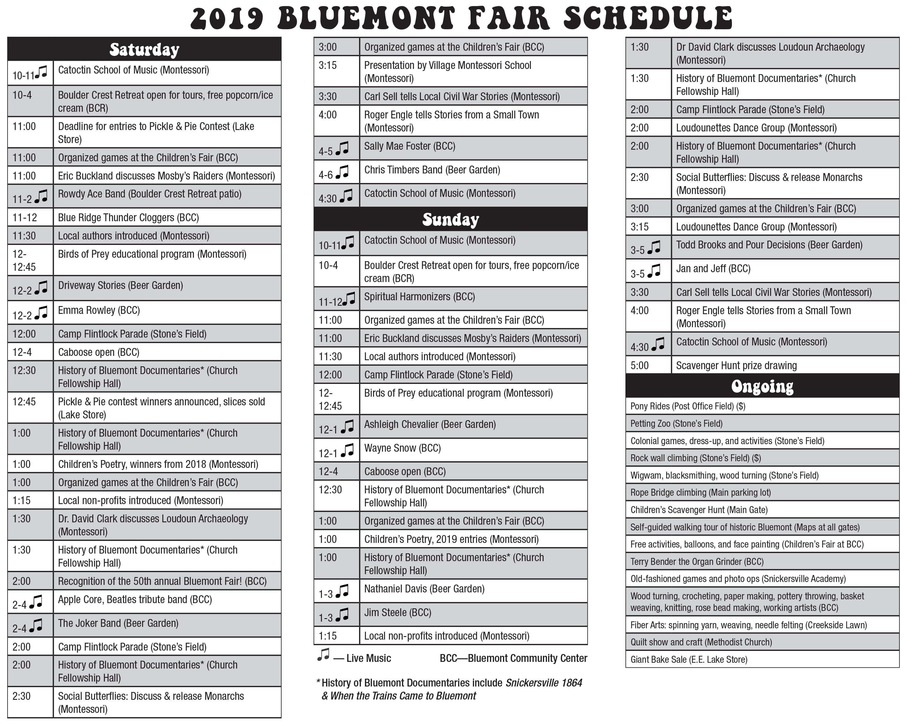 2019 schedule